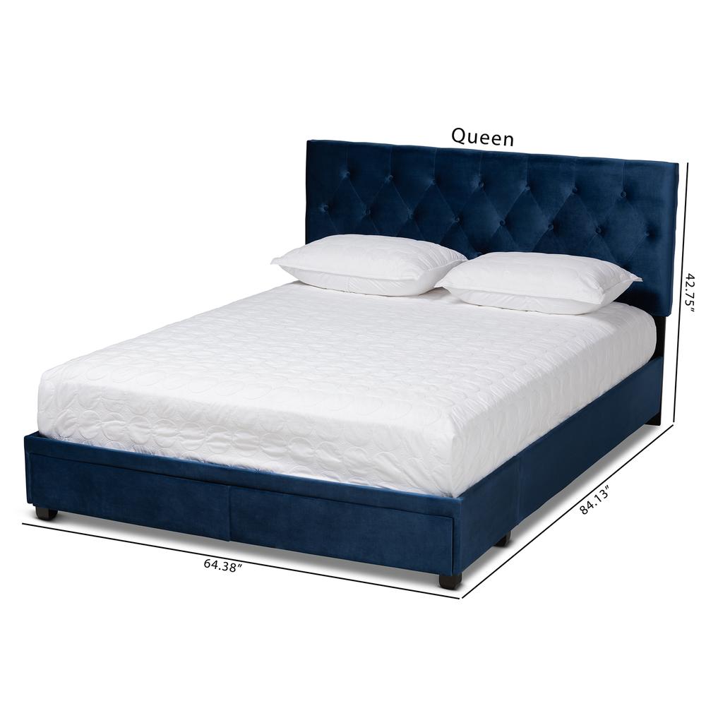 Baxton Studio Caronia Modern and Contemporary Navy Blue Velvet Fabric Upholstered 2-Drawer Queen Size Platform Storage Bed. Picture 24