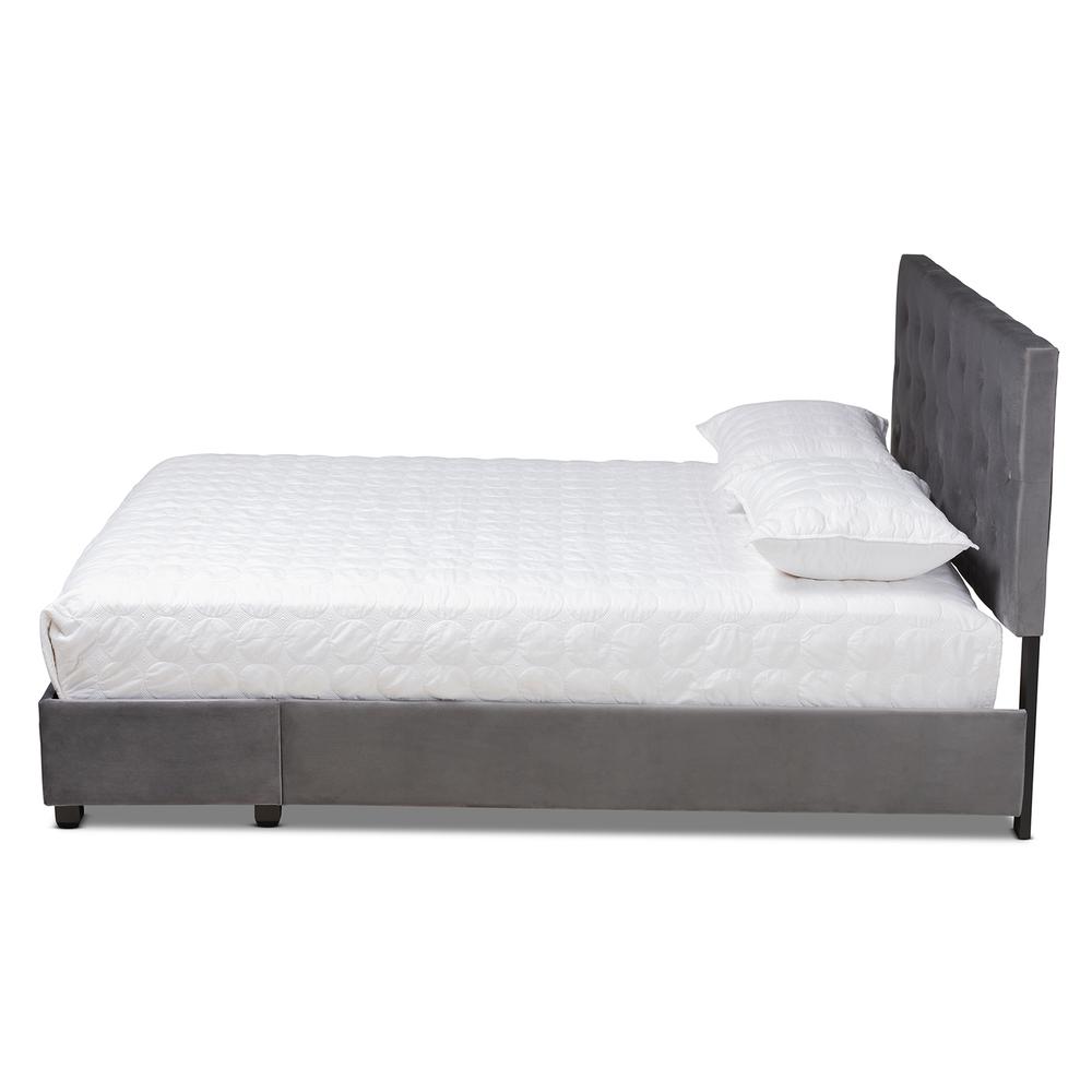 Grey Velvet Fabric Upholstered 2-Drawer Queen Size Platform Storage Bed. Picture 15