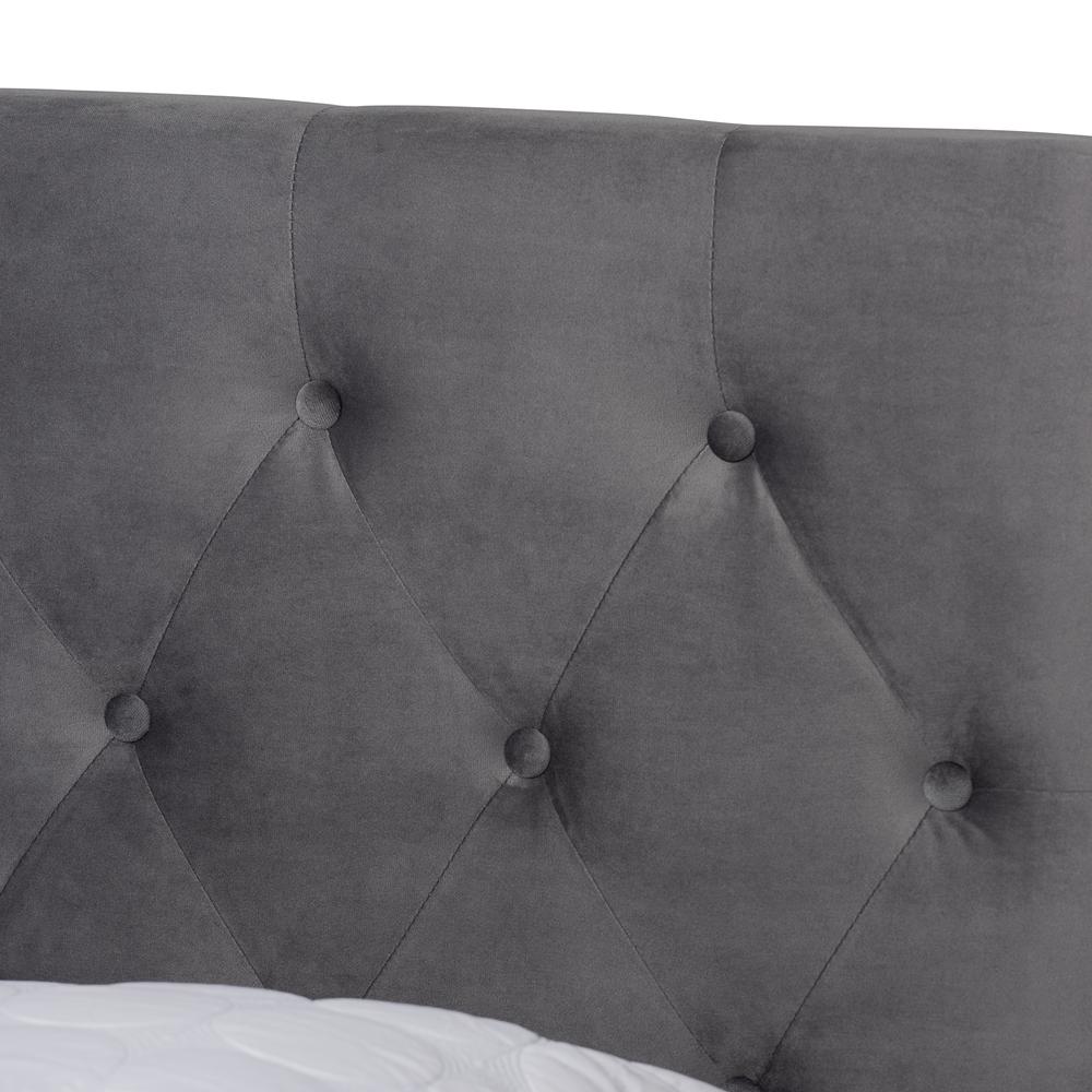 Grey Velvet Fabric Upholstered 2-Drawer Queen Size Platform Storage Bed. Picture 18