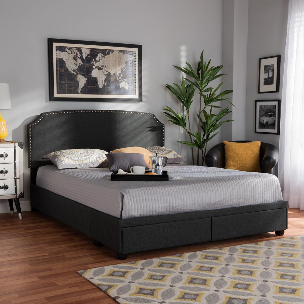 Baxton Studio Larese Dark Grey Fabric Upholstered 2-Drawer Queen Size Platform Storage Bed. Picture 13