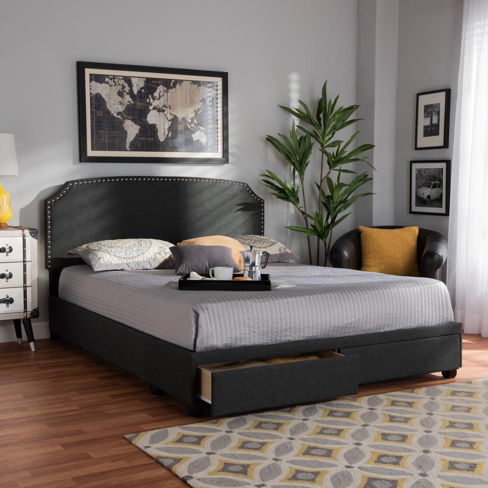 Baxton Studio Larese Dark Grey Fabric Upholstered 2-Drawer Queen Size Platform Storage Bed. Picture 22
