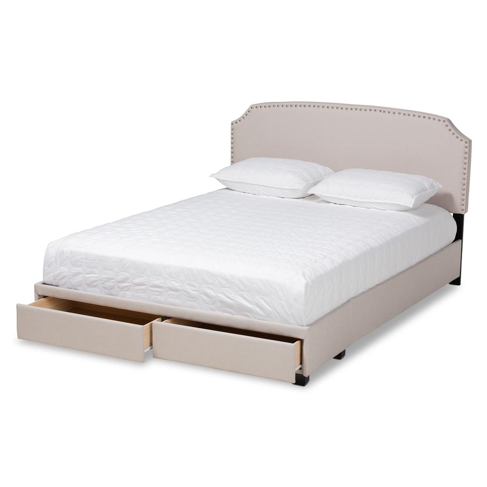 Baxton Studio Larese Beige Fabric Upholstered 2-Drawer Queen Size Platform Storage Bed. Picture 15