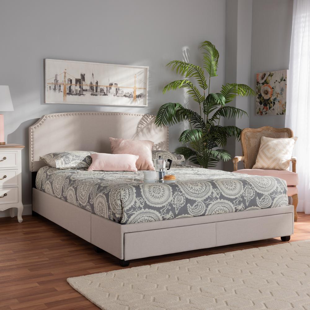 Baxton Studio Larese Beige Fabric Upholstered 2-Drawer Queen Size Platform Storage Bed. Picture 13