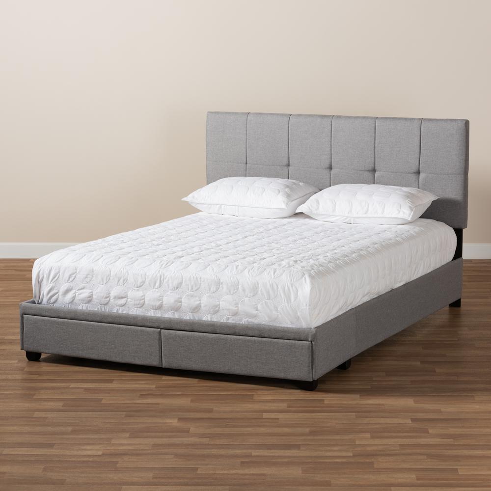 Baxton Studio Netti Light Grey Fabric Upholstered 2-Drawer Queen Size Platform Storage Bed. Picture 23