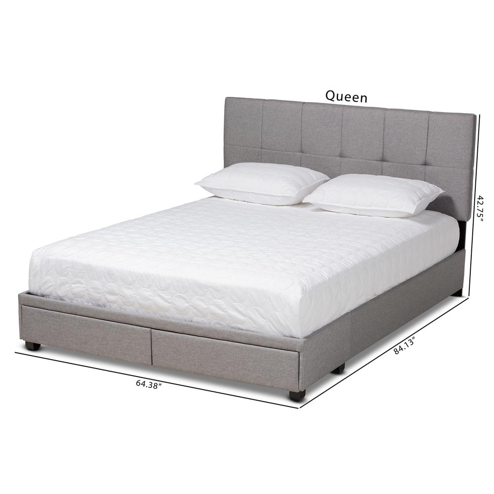 Baxton Studio Netti Light Grey Fabric Upholstered 2-Drawer Queen Size Platform Storage Bed. Picture 24