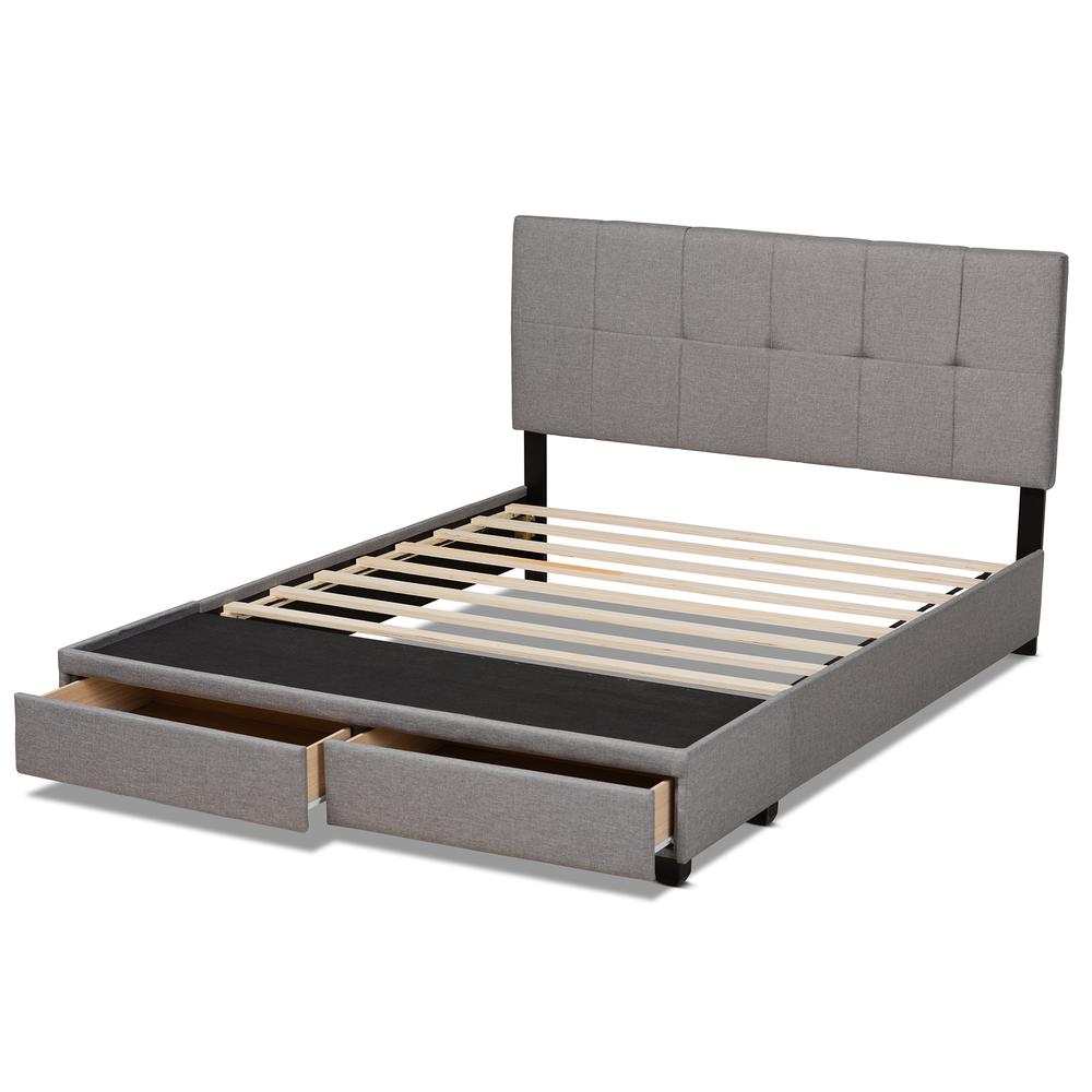 Baxton Studio Netti Light Grey Fabric Upholstered 2-Drawer Queen Size Platform Storage Bed. Picture 18