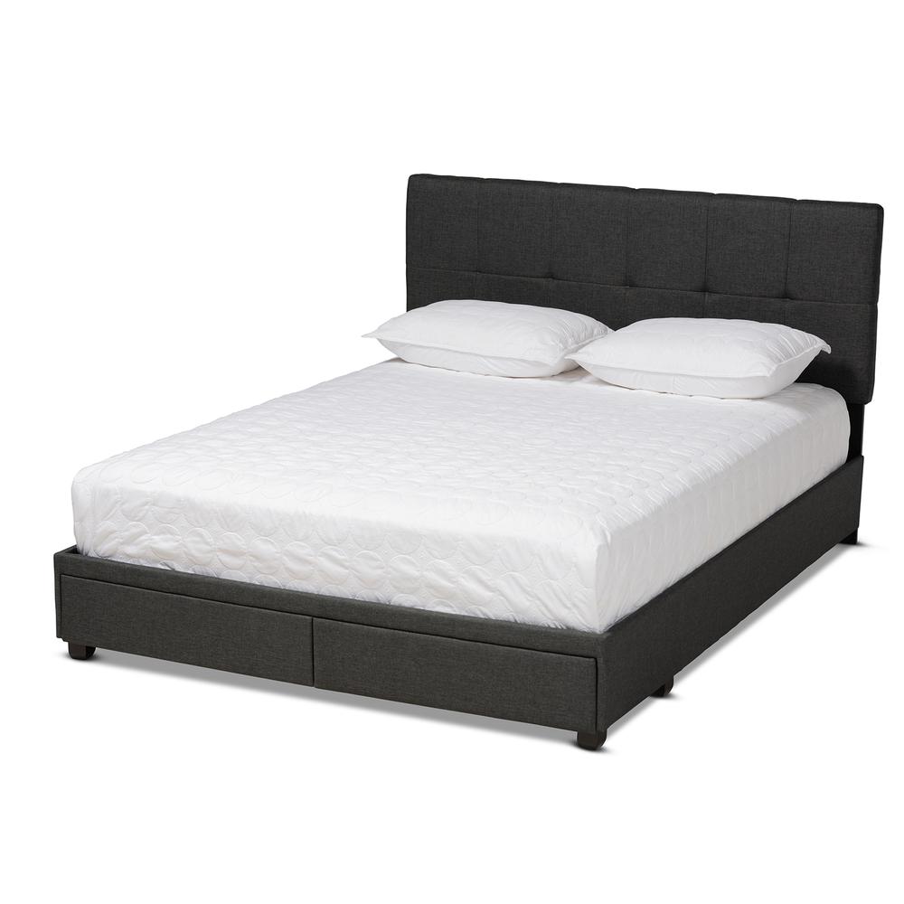 Netti Dark Grey Fabric Upholstered 2-Drawer Queen Size Platform Storage Bed. Picture 13