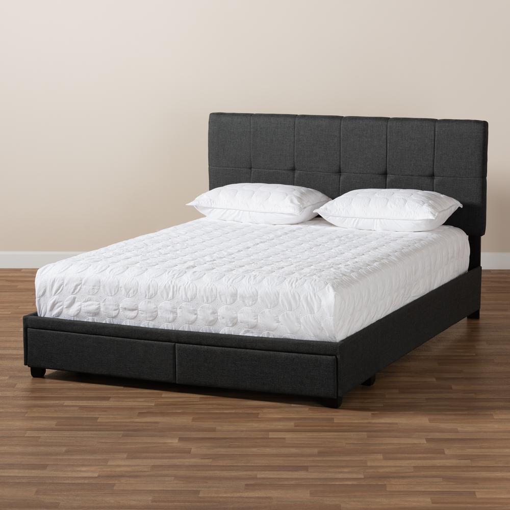 Netti Dark Grey Fabric Upholstered 2-Drawer Queen Size Platform Storage Bed. Picture 22