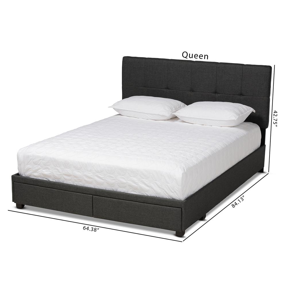Netti Dark Grey Fabric Upholstered 2-Drawer Queen Size Platform Storage Bed. Picture 23