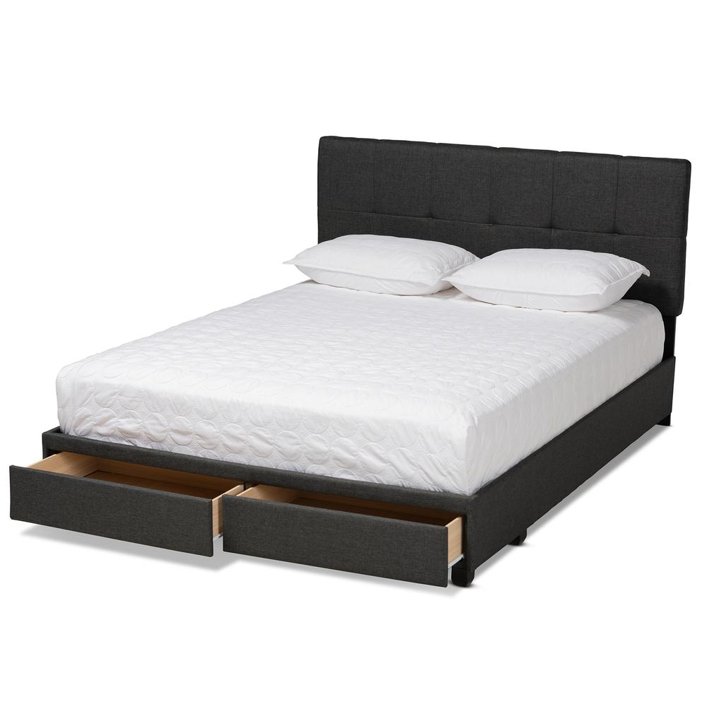 Netti Dark Grey Fabric Upholstered 2-Drawer Queen Size Platform Storage Bed. Picture 14