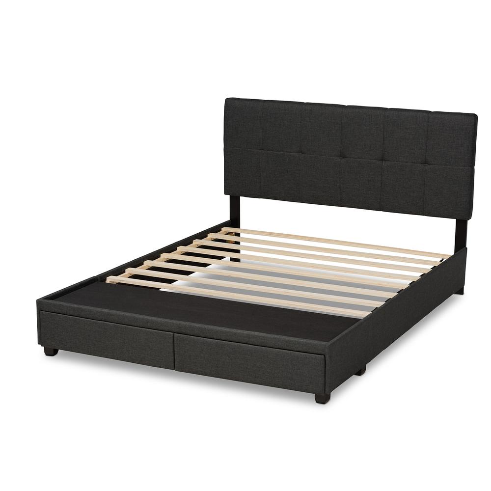 Netti Dark Grey Fabric Upholstered 2-Drawer Queen Size Platform Storage Bed. Picture 16