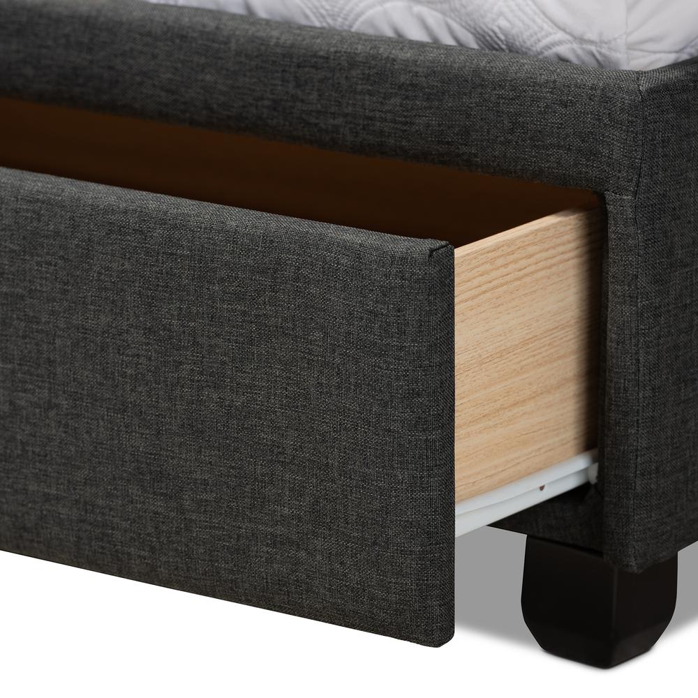 Netti Dark Grey Fabric Upholstered 2-Drawer Queen Size Platform Storage Bed. Picture 19