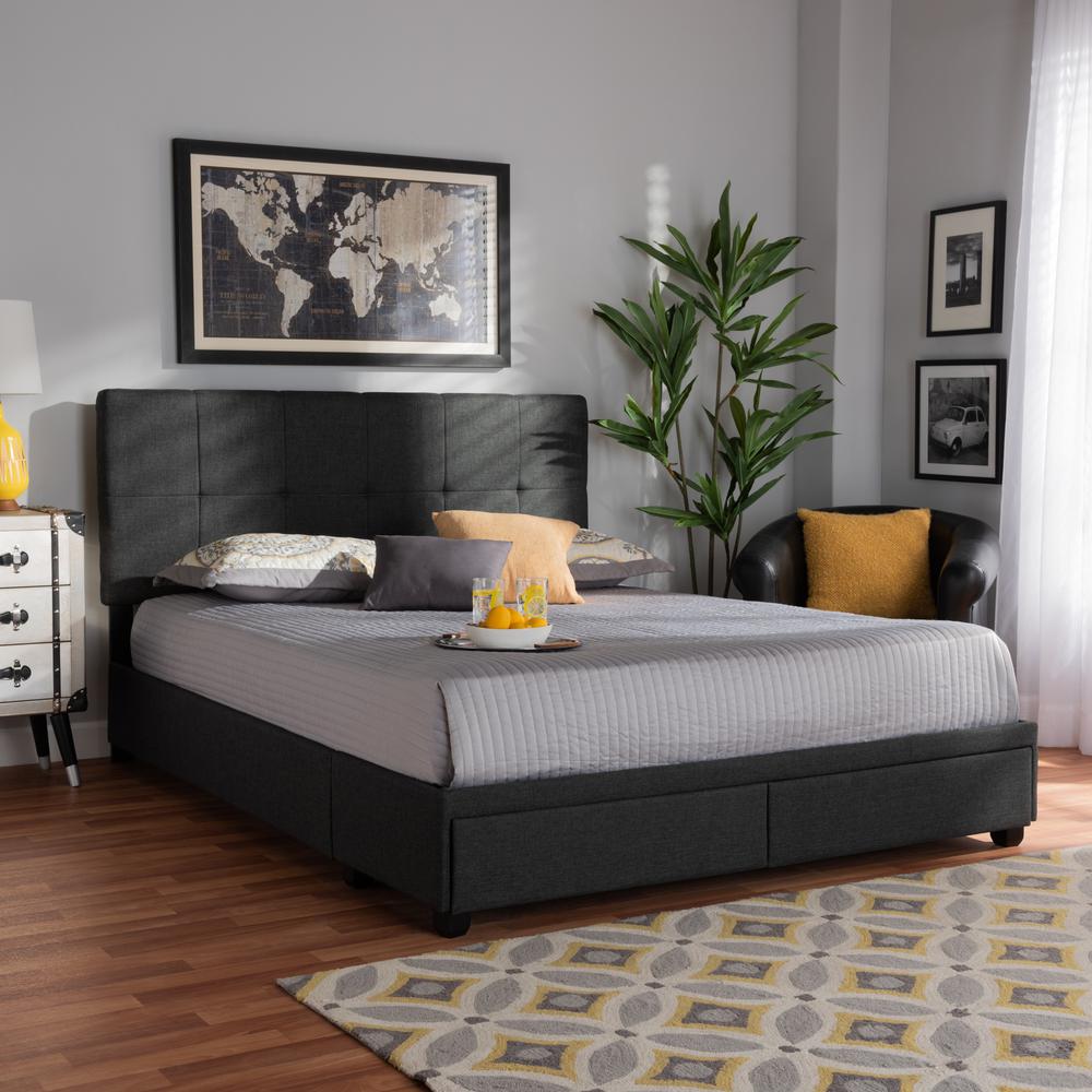 Netti Dark Grey Fabric Upholstered 2-Drawer Queen Size Platform Storage Bed. Picture 20