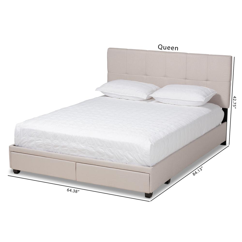 Baxton Studio Netti Beige Fabric Upholstered 2-Drawer Queen Size Platform Storage Bed. Picture 24