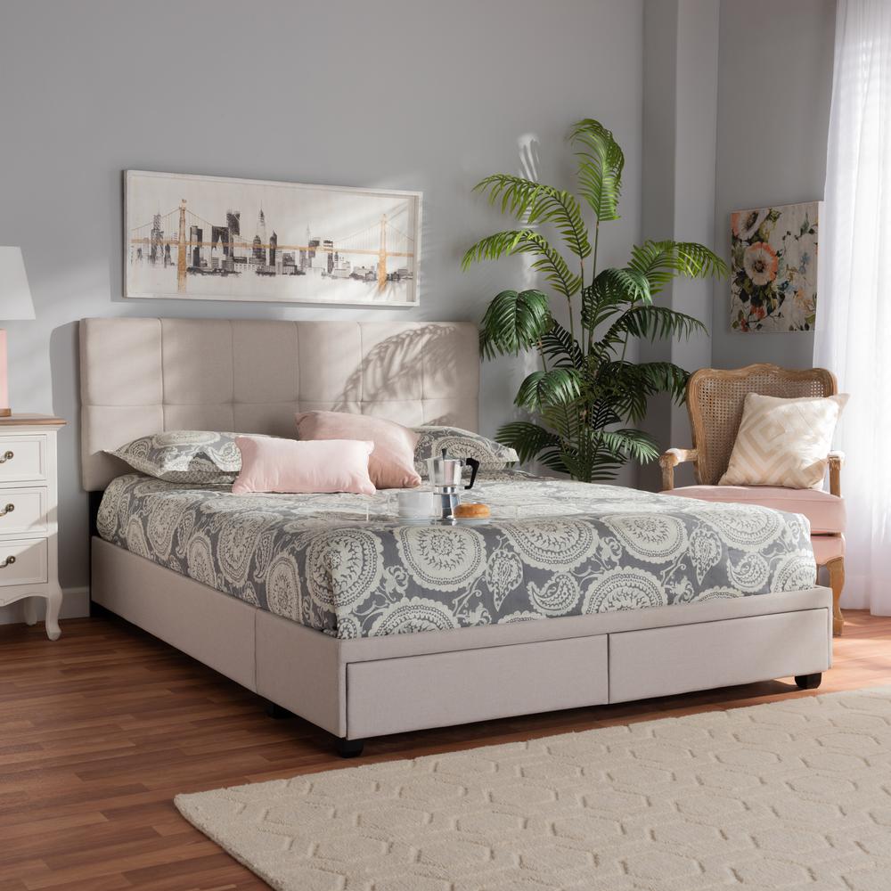 Baxton Studio Netti Beige Fabric Upholstered 2-Drawer Queen Size Platform Storage Bed. Picture 13