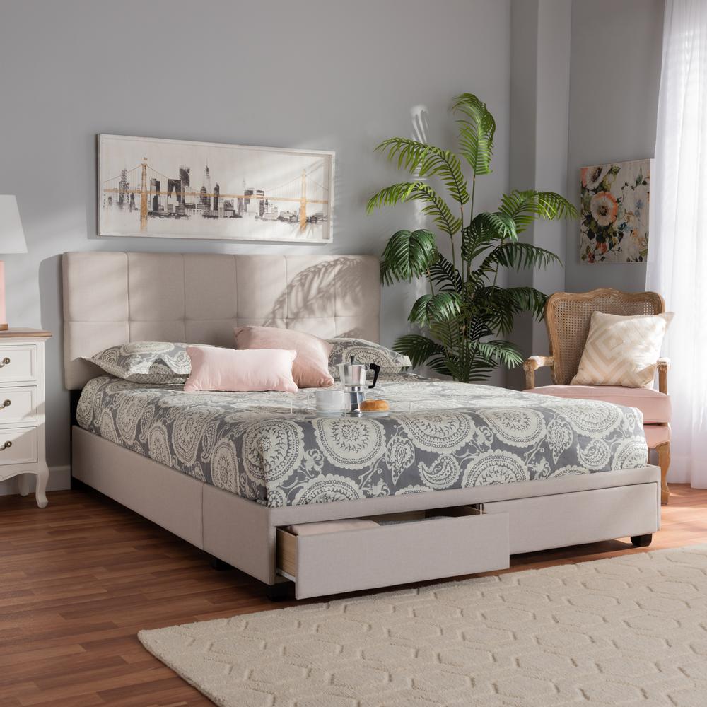 Baxton Studio Netti Beige Fabric Upholstered 2-Drawer Queen Size Platform Storage Bed. Picture 22
