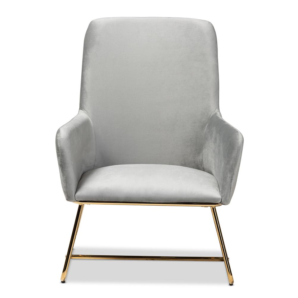 Sennet Glam and Luxe Grey Velvet Fabric Upholstered Gold Finished Armchair. Picture 10