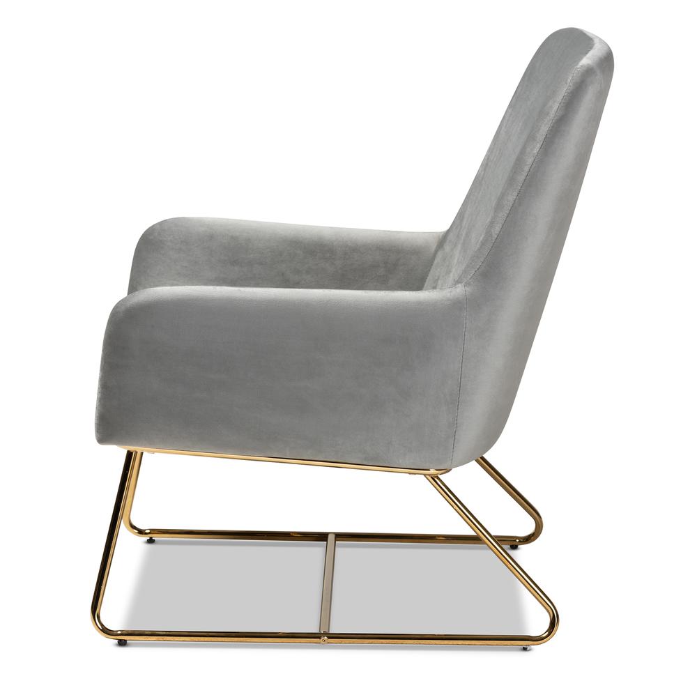 Baxton Studio Sennet Glam and Luxe Grey Velvet Fabric Upholstered Gold Finished Armchair. Picture 12
