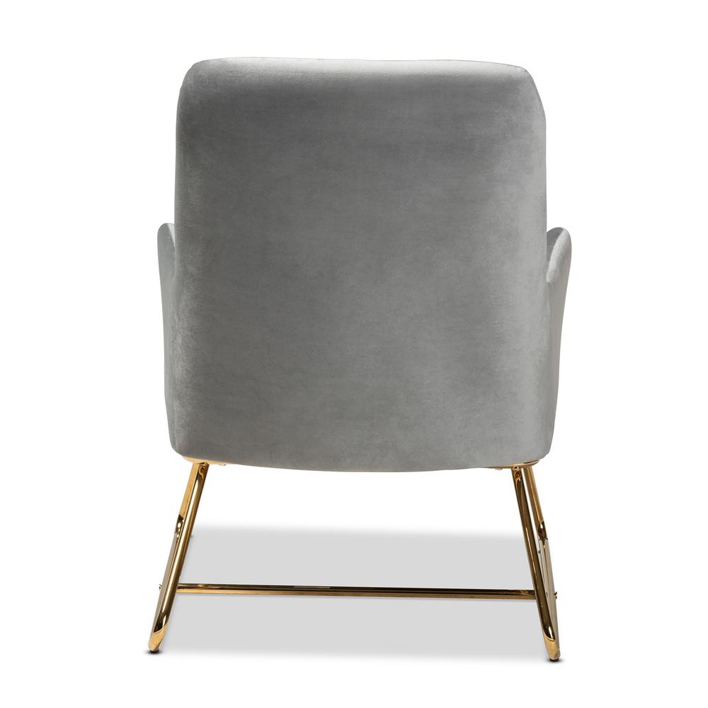 Sennet Glam and Luxe Grey Velvet Fabric Upholstered Gold Finished Armchair. Picture 12