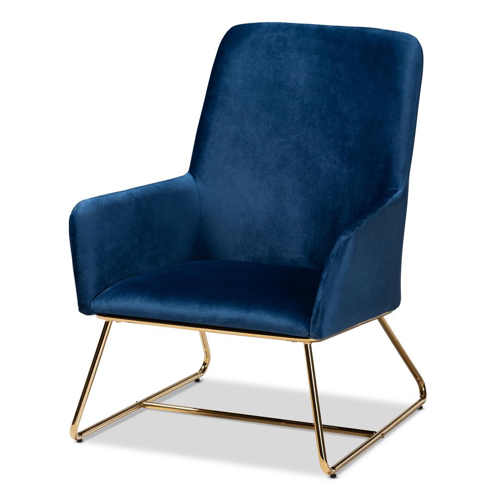 Baxton Studio Sennet Glam and Luxe Navy Blue Velvet Fabric Upholstered Gold Finished Armchair. Picture 11