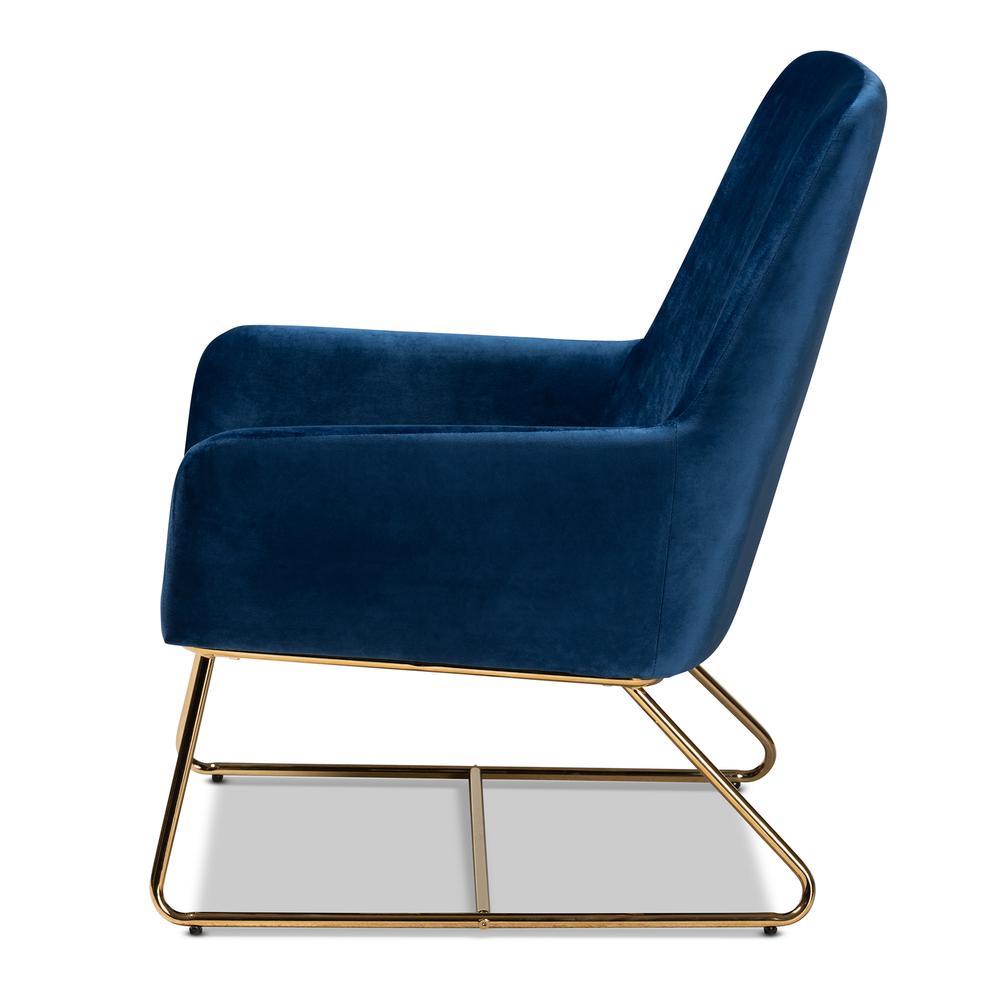 Baxton Studio Sennet Glam and Luxe Navy Blue Velvet Fabric Upholstered Gold Finished Armchair. Picture 13