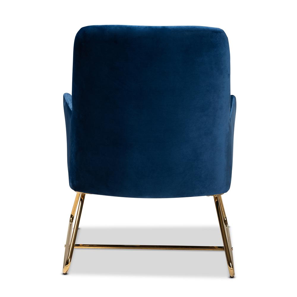 Baxton Studio Sennet Glam and Luxe Navy Blue Velvet Fabric Upholstered Gold Finished Armchair. Picture 14
