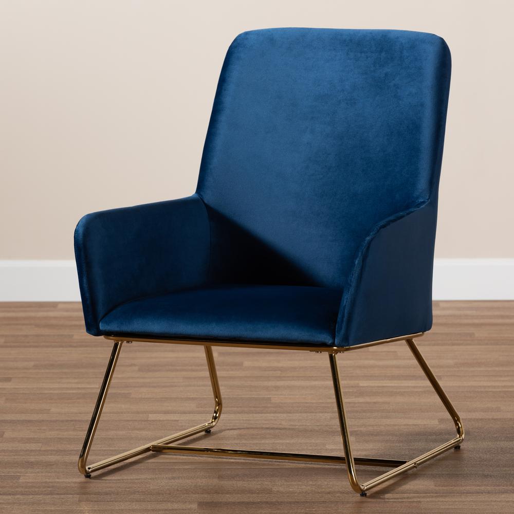 Baxton Studio Sennet Glam and Luxe Navy Blue Velvet Fabric Upholstered Gold Finished Armchair. Picture 18