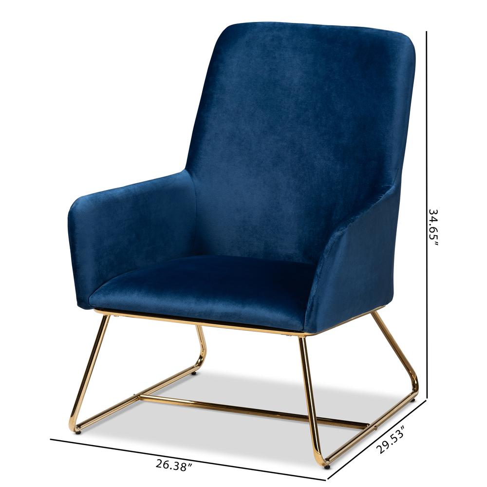 Baxton Studio Sennet Glam and Luxe Navy Blue Velvet Fabric Upholstered Gold Finished Armchair. Picture 19