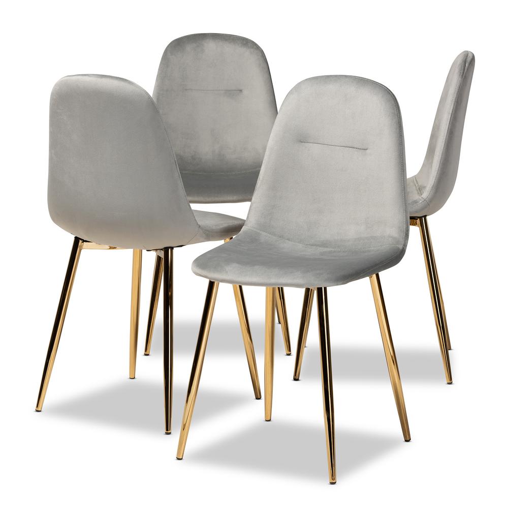 Baxton Studio Elyse Glam and Luxe Grey Velvet Fabric Upholstered Gold Finished 4-Piece Metal Dining Chair Set. Picture 9
