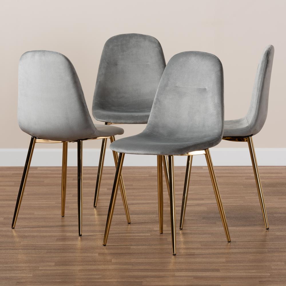 Baxton Studio Elyse Glam and Luxe Grey Velvet Fabric Upholstered Gold Finished 4-Piece Metal Dining Chair Set. Picture 14