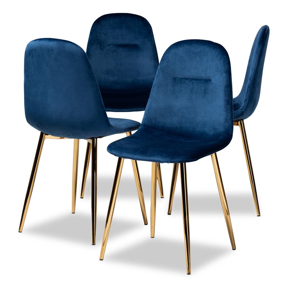 Baxton Studio Elyse Glam and Luxe Navy Blue Velvet Fabric Upholstered Gold Finished 4-Piece Metal Dining Chair Set. Picture 9