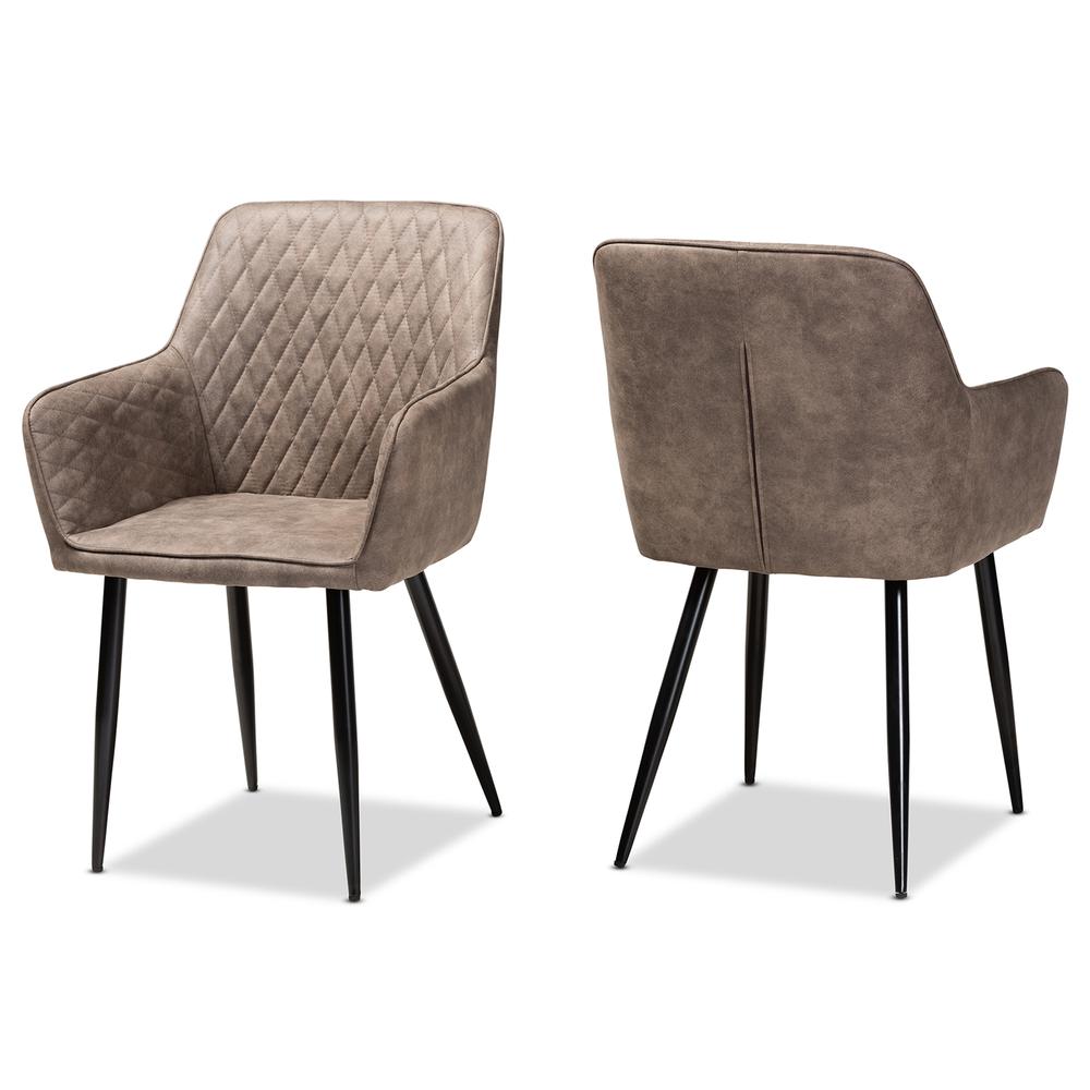 Baxton Studio Belen Modern and Contemporary Grey and Brown Imitation Leather Upholstered 2-Piece Metal Dining Chair Set. Picture 10