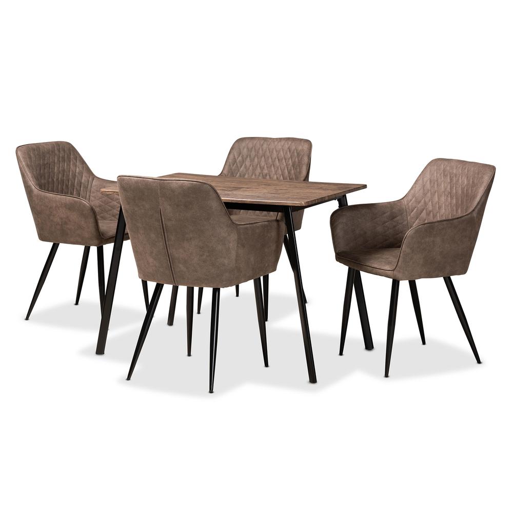 Leather Effect Fabric Upholstered and Black Metal 5-Piece Dining Set. Picture 12