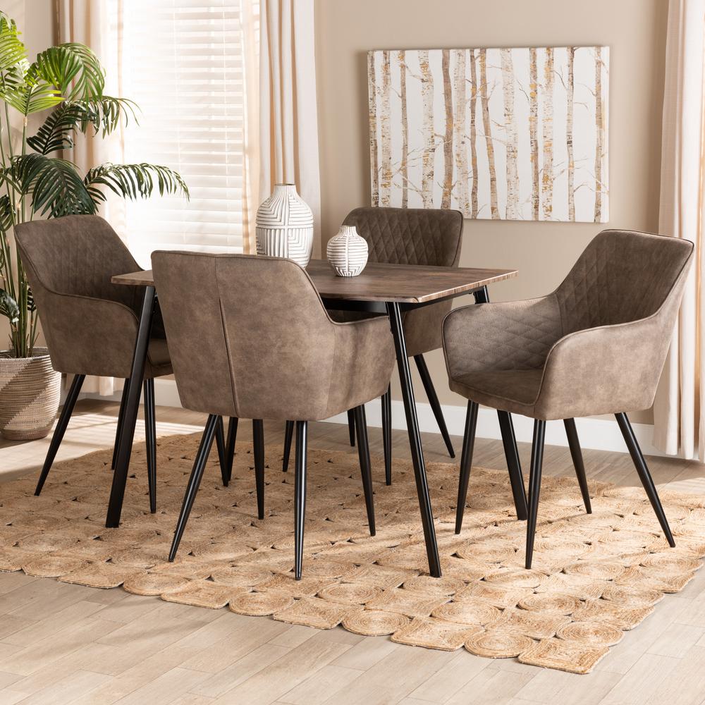 Leather Effect Fabric Upholstered and Black Metal 5-Piece Dining Set. Picture 20