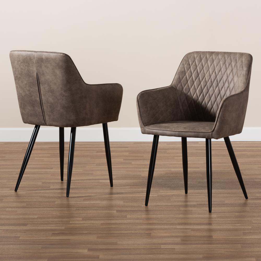 Baxton Studio Belen Modern and Contemporary Grey and Brown Imitation Leather Upholstered 2-Piece Metal Dining Chair Set. Picture 16