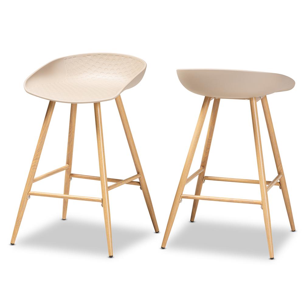 Baxton Studio Mairi Modern and Contemporary Beige Plastic and Wood Finished 2-Piece Counter Stool Set. Picture 10