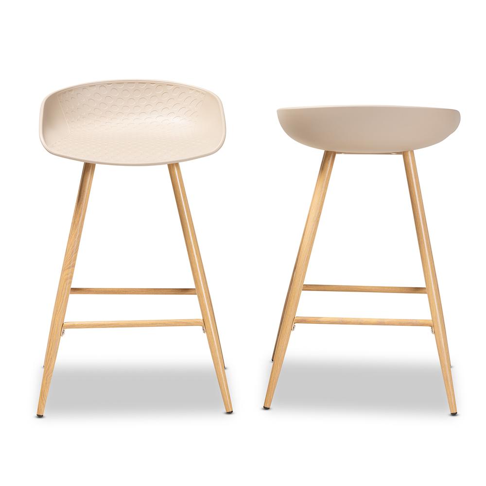 Baxton Studio Mairi Modern and Contemporary Beige Plastic and Wood Finished 2-Piece Counter Stool Set. Picture 11