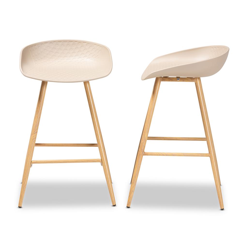 Baxton Studio Mairi Modern and Contemporary Beige Plastic and Wood Finished 2-Piece Counter Stool Set. Picture 12