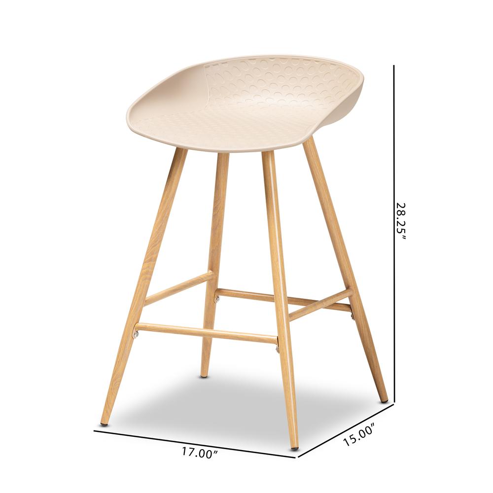 Baxton Studio Mairi Modern and Contemporary Beige Plastic and Wood Finished 2-Piece Counter Stool Set. Picture 17