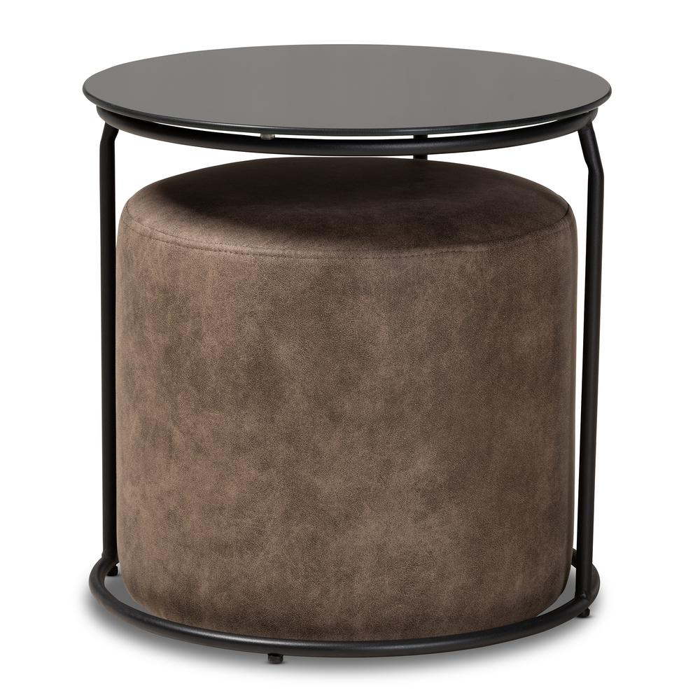 Baxton Studio Kira Modern and Contemporary Black with Grey and Brown 2-Piece Nesting Table and Ottoman Set. Picture 8