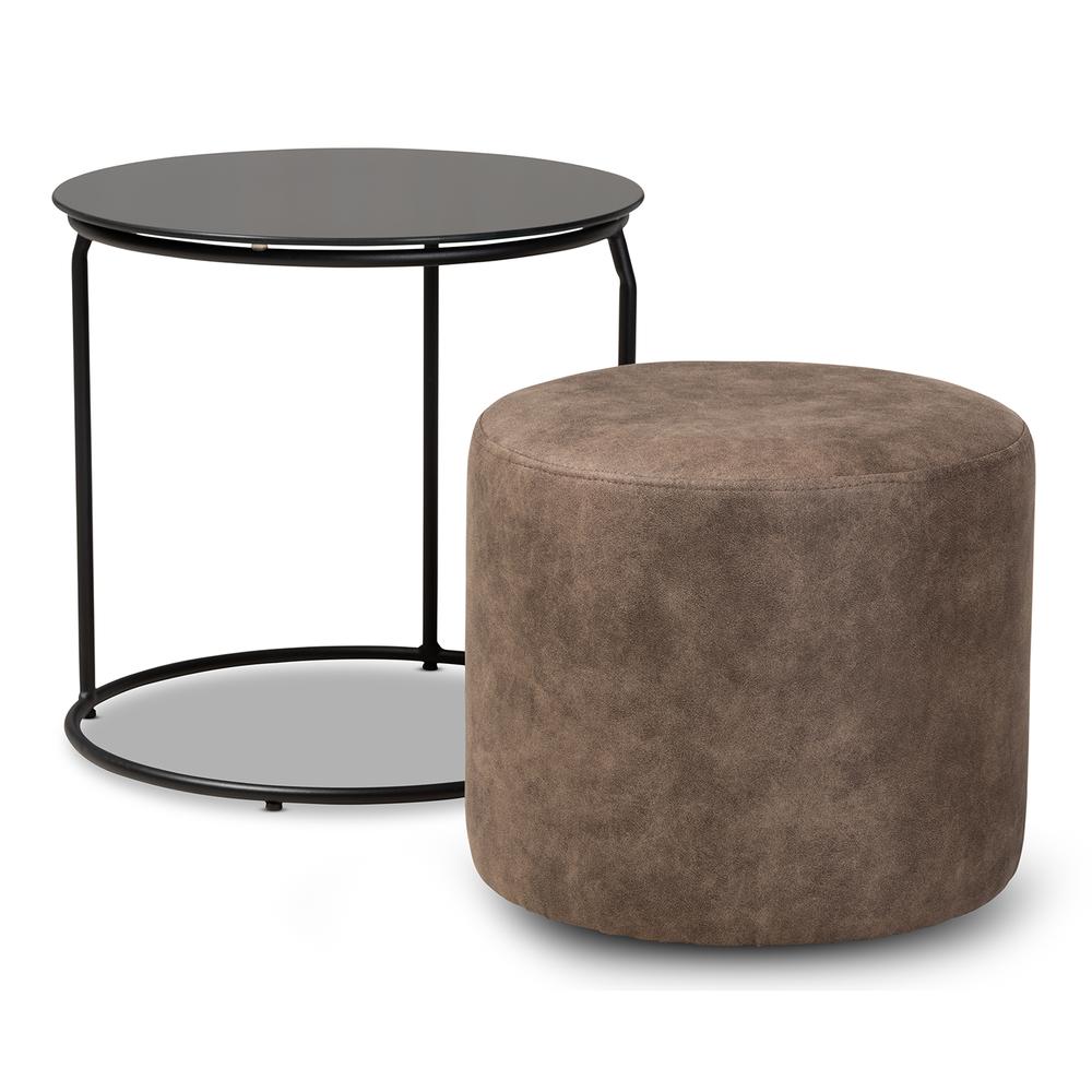 Baxton Studio Kira Modern and Contemporary Black with Grey and Brown 2-Piece Nesting Table and Ottoman Set. Picture 9