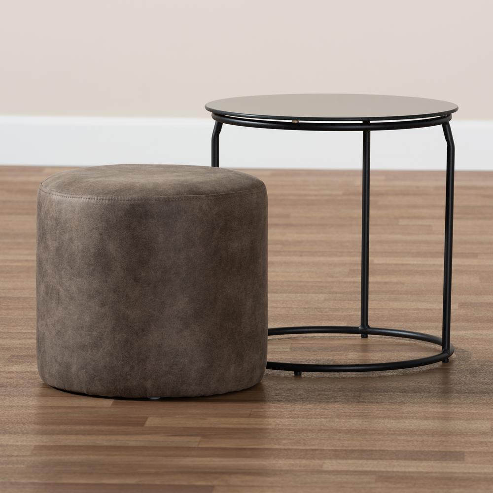 Baxton Studio Kira Modern and Contemporary Black with Grey and Brown 2-Piece Nesting Table and Ottoman Set. Picture 12