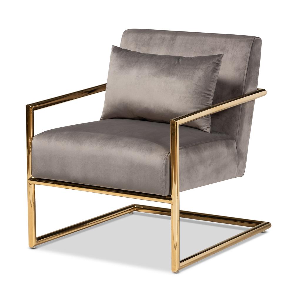 Baxton Studio Mira Glam and Luxe Grey Velvet Fabric Upholstered Gold Finished Metal Lounge Chair. Picture 10