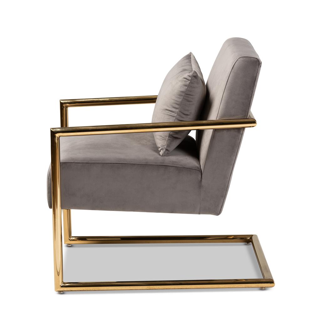 Baxton Studio Mira Glam and Luxe Grey Velvet Fabric Upholstered Gold Finished Metal Lounge Chair. Picture 12