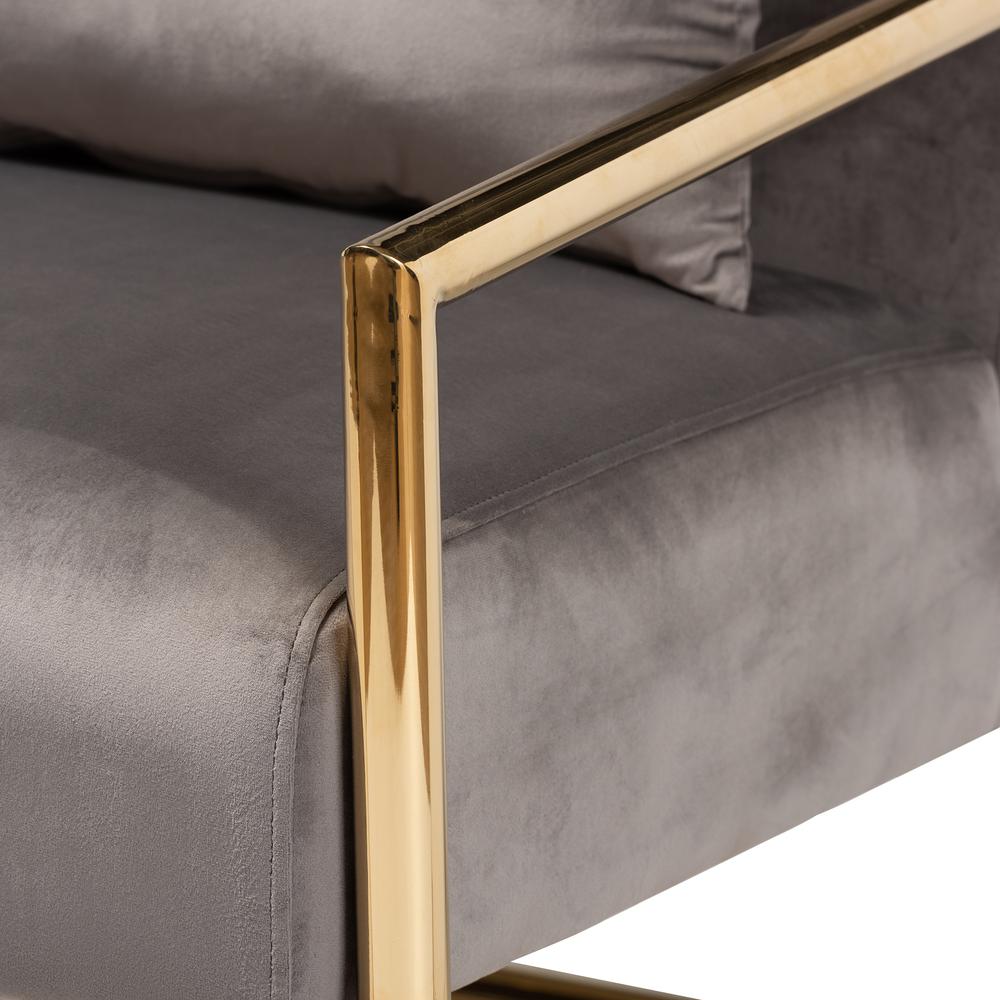 Baxton Studio Mira Glam and Luxe Grey Velvet Fabric Upholstered Gold Finished Metal Lounge Chair. Picture 14