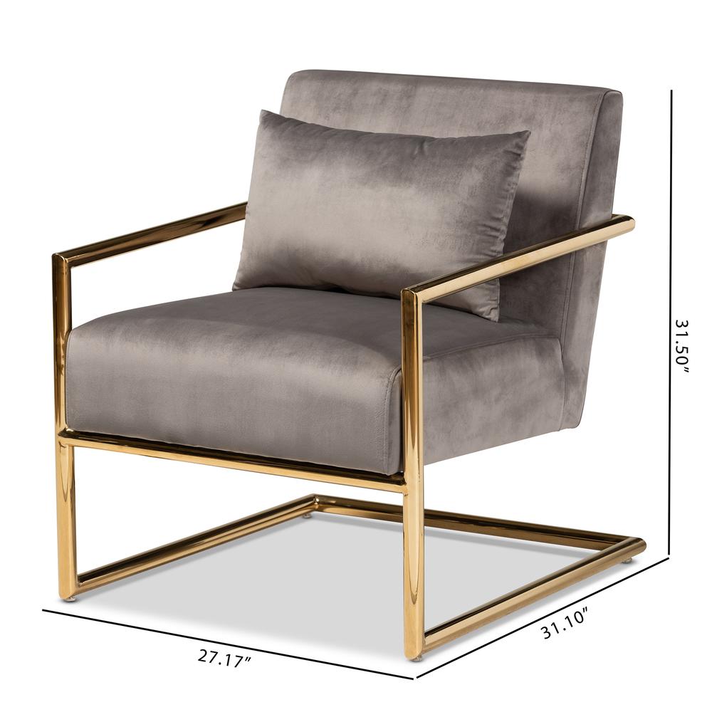 Baxton Studio Mira Glam and Luxe Grey Velvet Fabric Upholstered Gold Finished Metal Lounge Chair. Picture 17