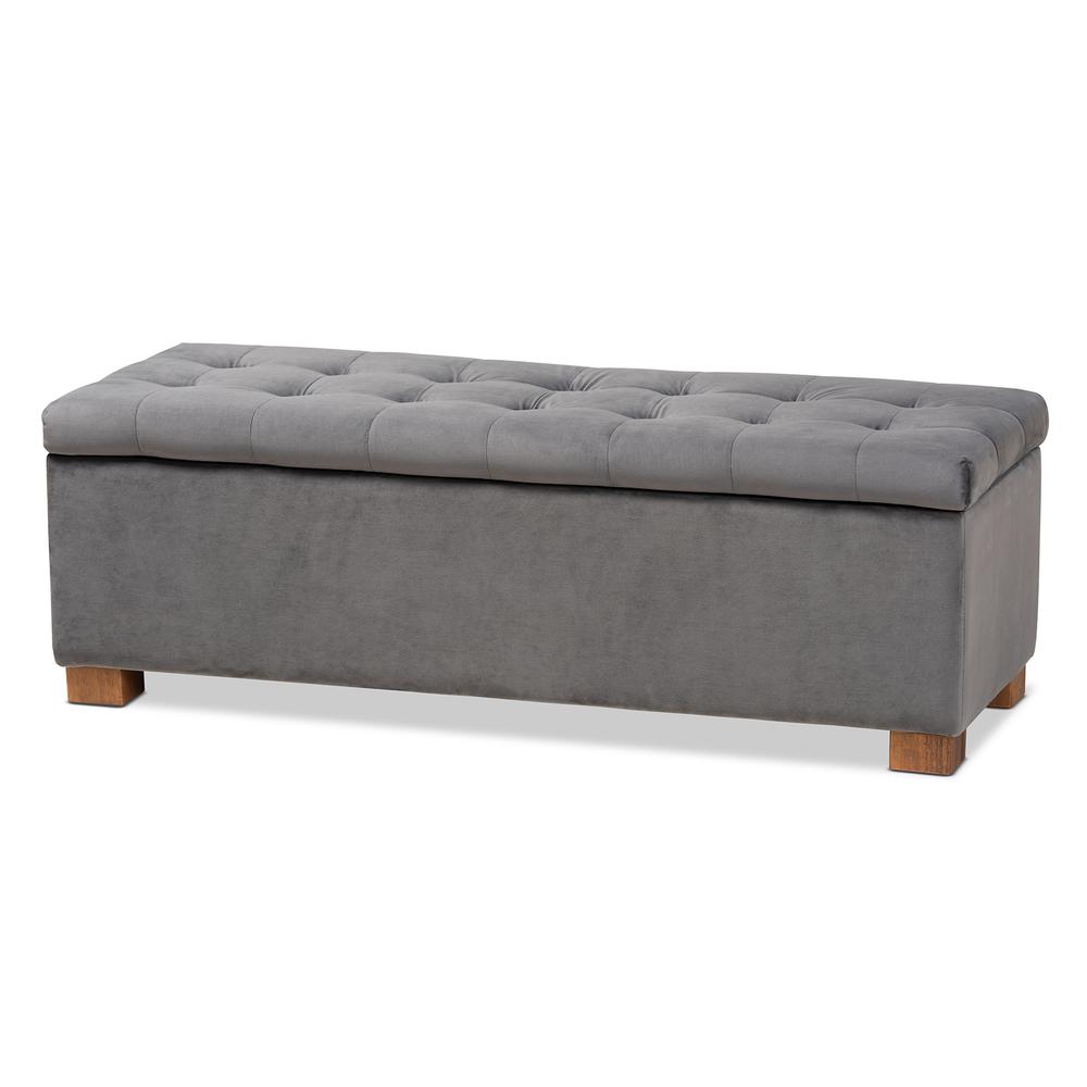 Baxton Studio Roanoke Modern and Contemporary Grey Velvet Fabric Upholstered Grid-Tufted Storage Ottoman Bench. Picture 13