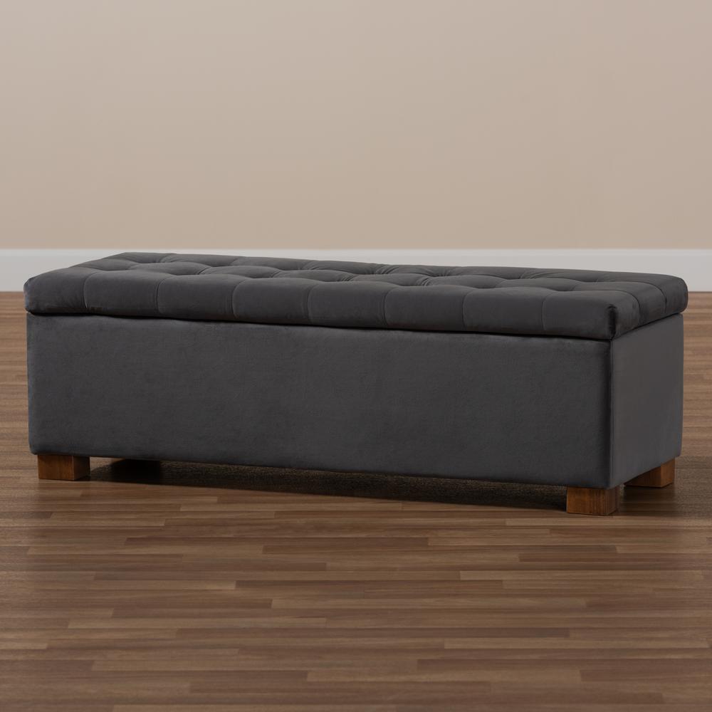 Grey Velvet Fabric Upholstered Grid-Tufted Storage Ottoman Bench. Picture 21