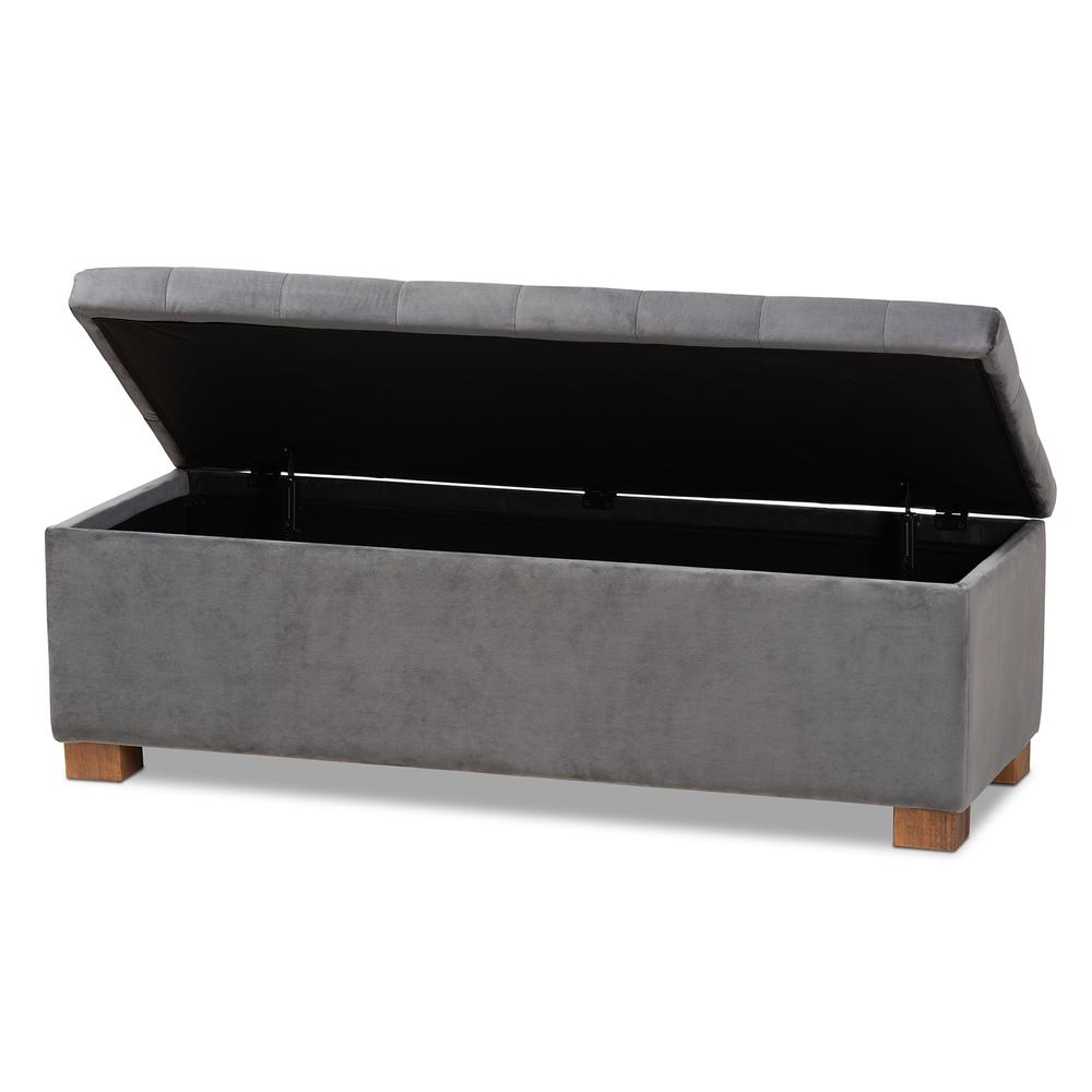Baxton Studio Roanoke Modern and Contemporary Grey Velvet Fabric Upholstered Grid-Tufted Storage Ottoman Bench. Picture 14