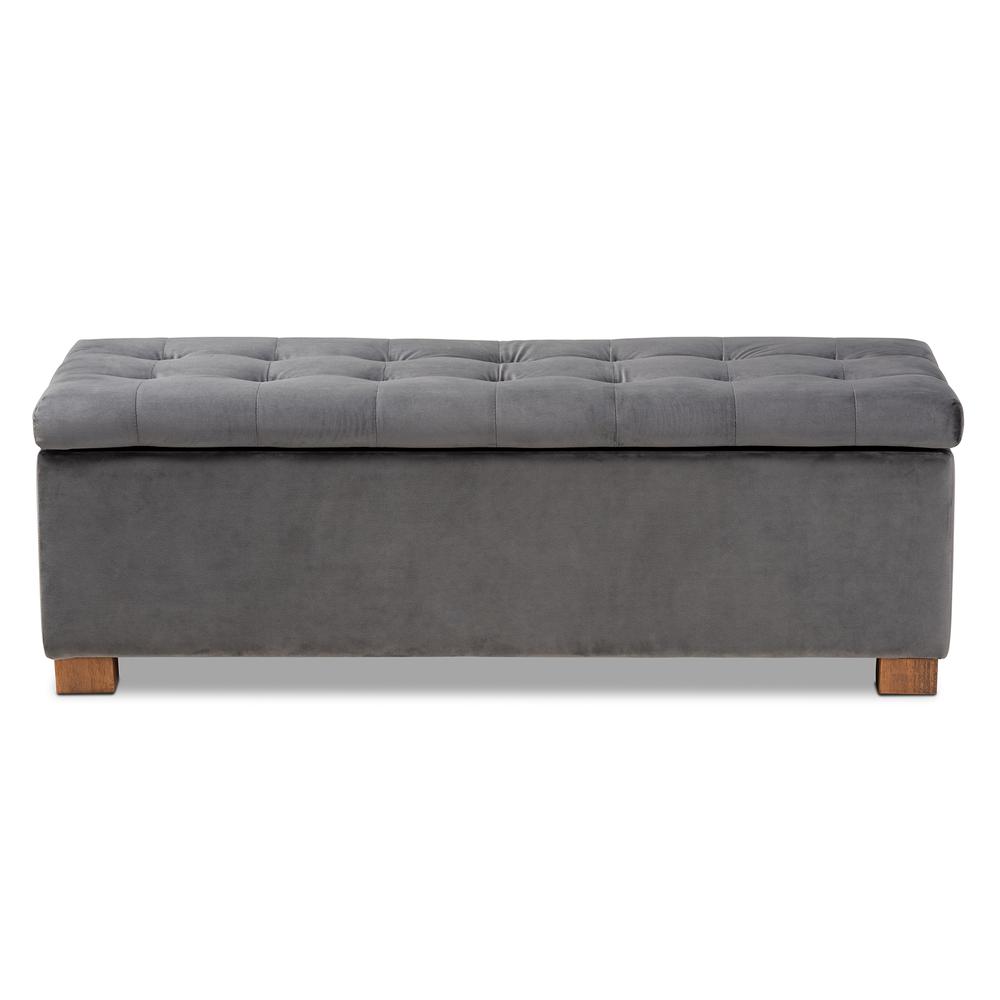 Baxton Studio Roanoke Modern and Contemporary Grey Velvet Fabric Upholstered Grid-Tufted Storage Ottoman Bench. Picture 15